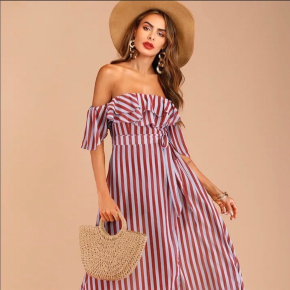 SHEIN Other - Red and Grey Striped Beach Cover Up Dress